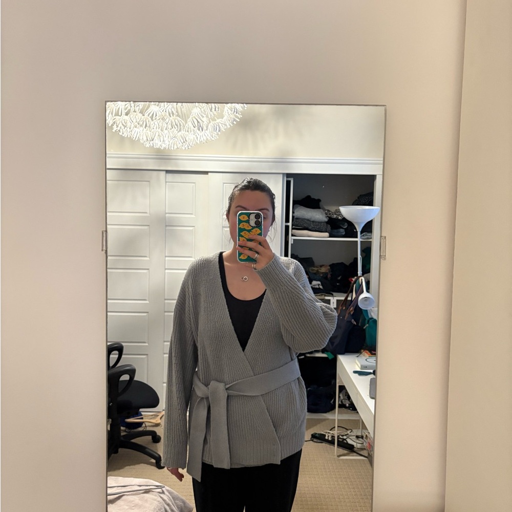 Blue/Gray Women's Knit Caridgan with Belt